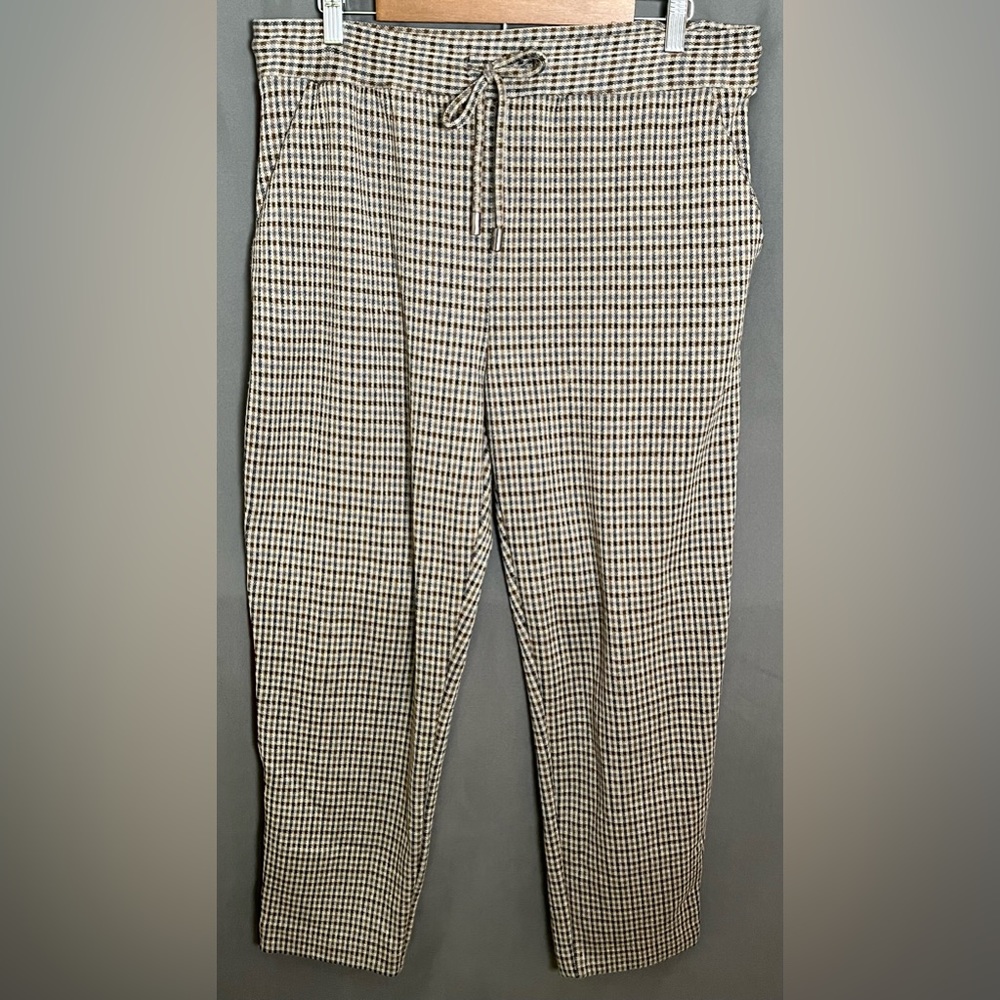 Maeve by Anthropologie M Tan Houndstooth Sequined Tuxedo Stripe Pull On Pants